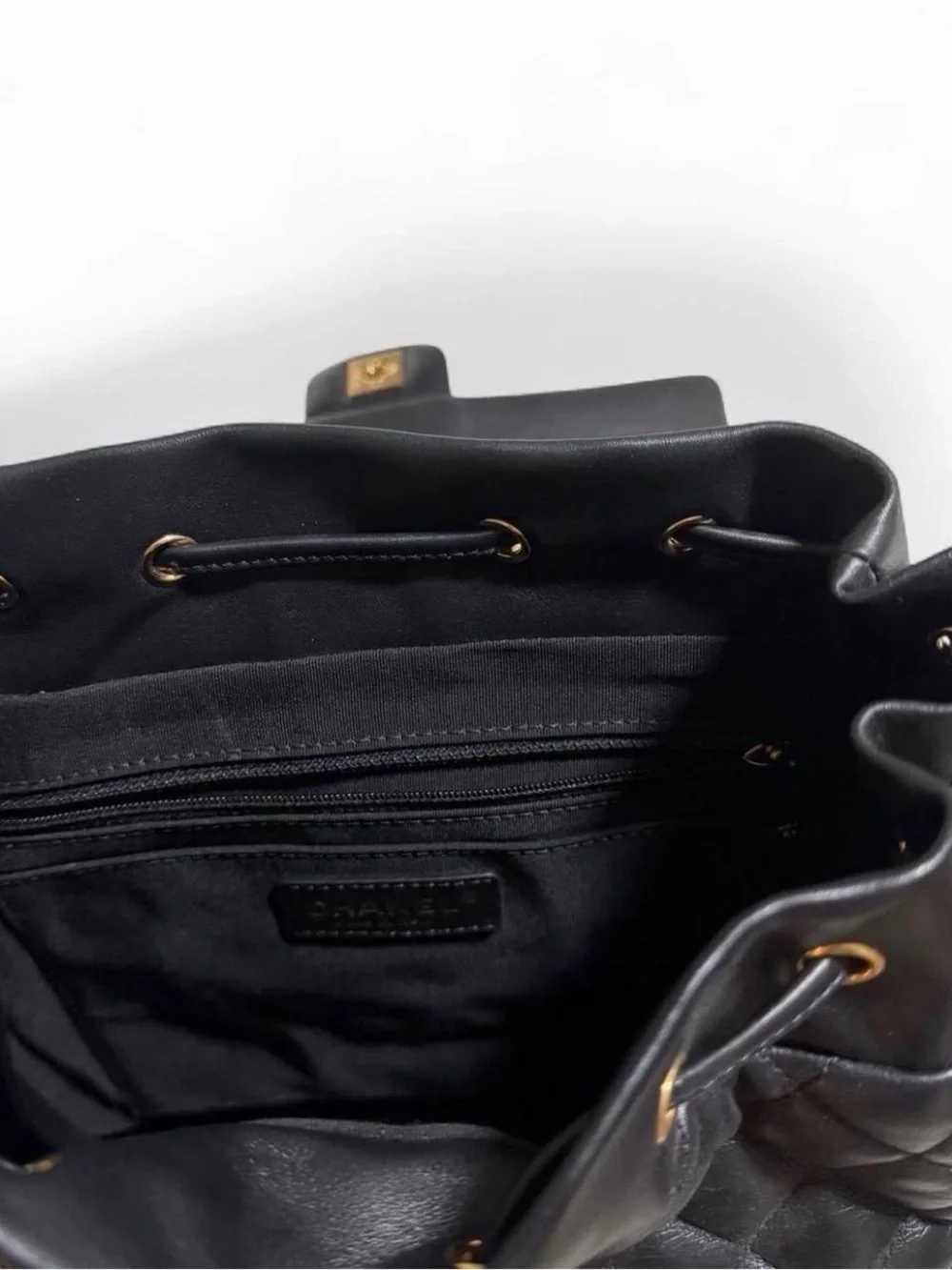 Classic Quilted Black Leather Backpack with Gold Hardware